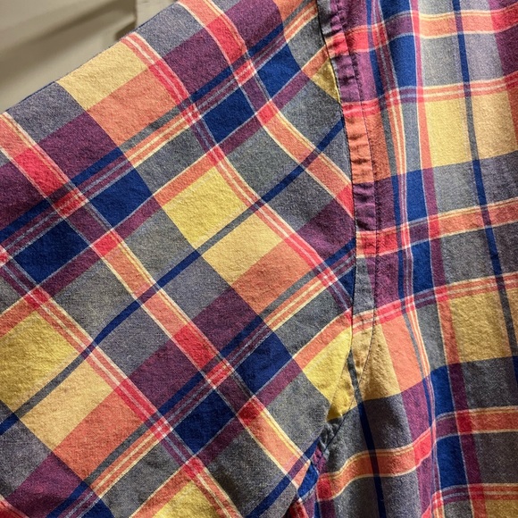 BROOKS BROTHERS, short sleeve button up shirt in red/blue plaid; men’s XL - Picture 5 of 10